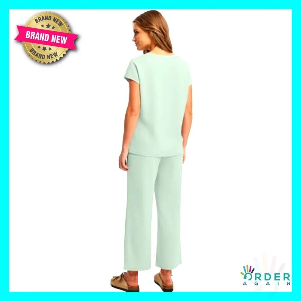 V-Neck Cap Sleeve Top Wide Leg Pants Two Piece Set Lounge Wear Travel Outfit